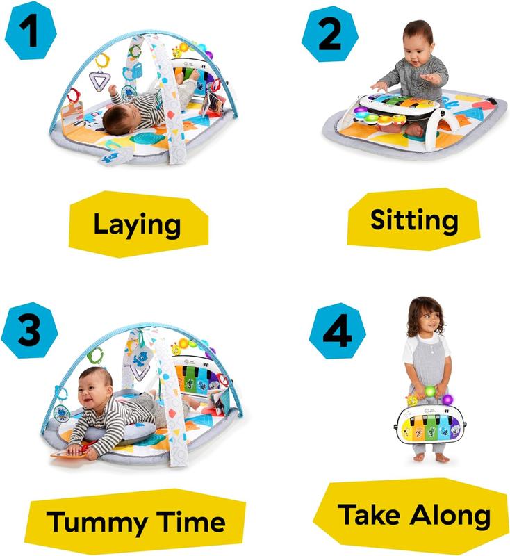 4-in-1 Kickin' Tunes and Language Discovery Play Gym with Piano, Mat with Detachable Activity Toys, Lights, Sounds and Music, Ages Newborn + 1