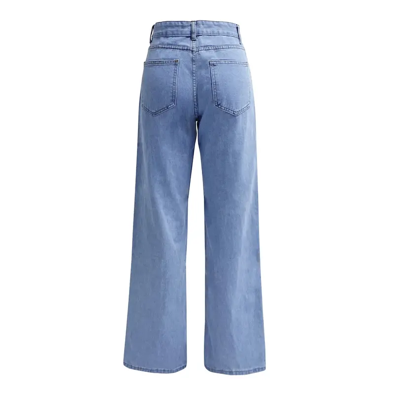 Women Jeans Straight Pants Denim Washing High Waist Loose Fit Pockets Basics Ankle Length Pants Solid Color Slight Strech 5
