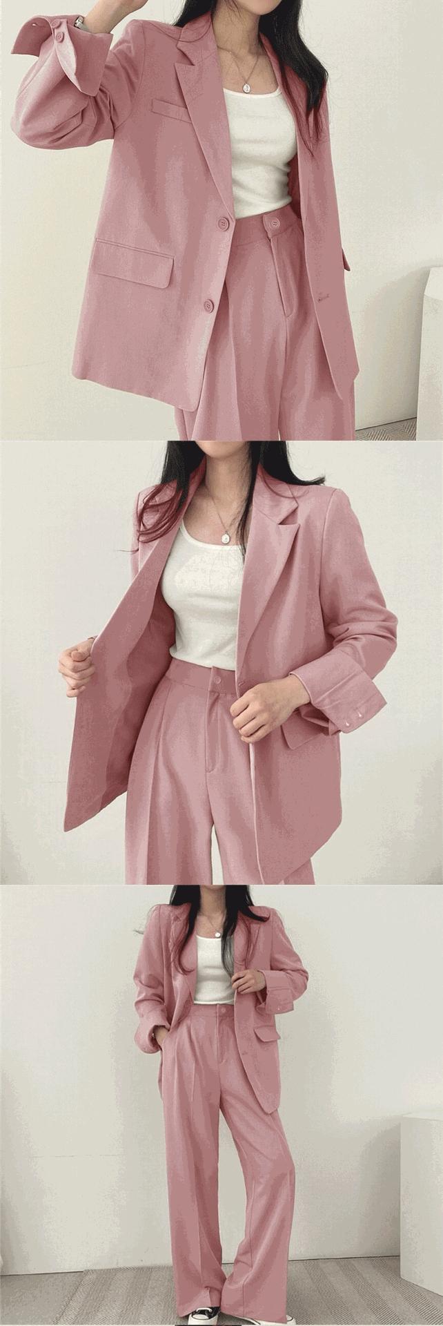 Product Introduction of High Quality Women Blazer Set Solid Pocketed Lined Coat + High Waist Suit Pants Office Lady Formal Two Piece Set 5