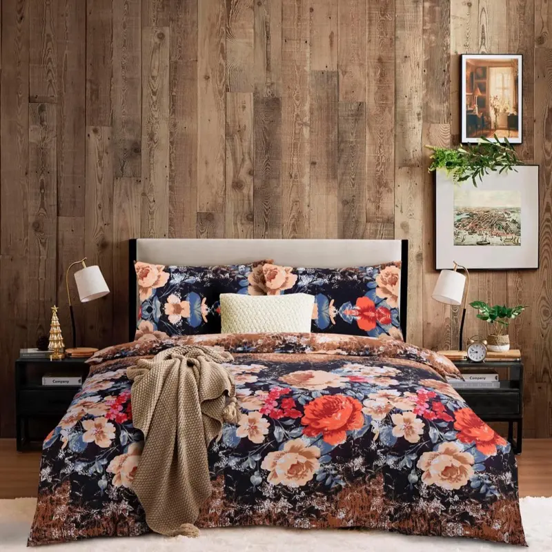Luxury 4-Piece Marble Effect & Floral Bedding Set: Duvet Cover, Fitted Sheet & Pillowcases Machine Wash Stripes