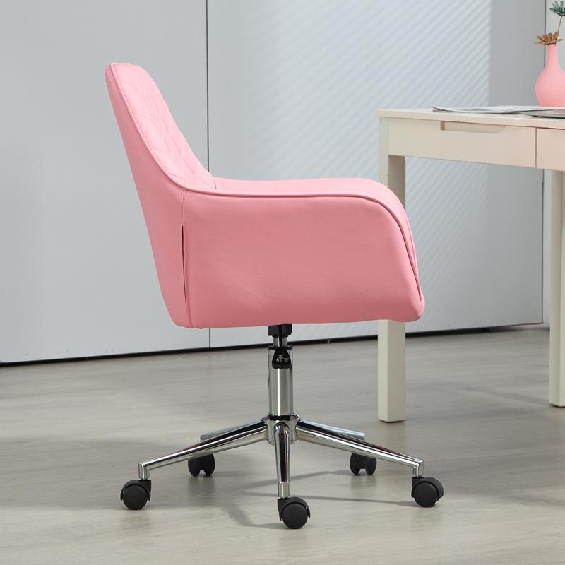Vinsetto Office Desk Chair, Leather-Feel Fabric Computer Swivel Chair with Rolling Wheels and Adjustable Height for Home, Pink 7