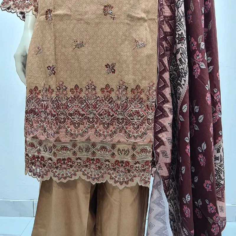 munira brand 3 peice suit  dhnak  material     chikenkri work pashmina doptha new winter collection 5