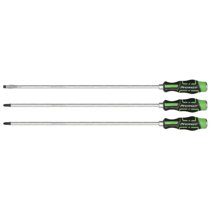 Sealey Premier Extra-Long Hammer-Thru Screwdriver Set 450mm 3pc - Hi-Vis Green AK4942HV 0
