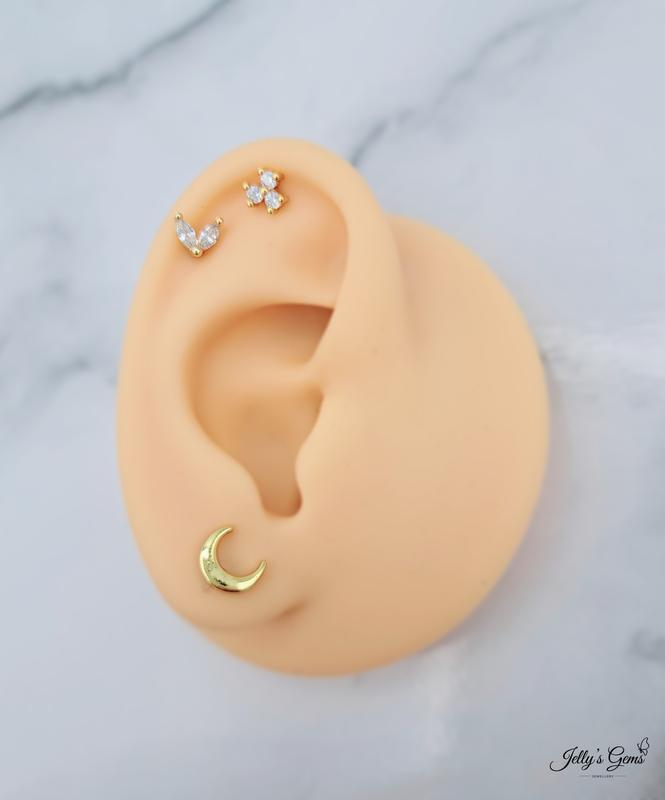 Three Zircons 18k Gold, Silver or Rose Plated Cartilage Helix Lobe Tragus Conch Earring | Screw Ball, Labret Back or Push Back | Hypoallergenic Surgical Steel Bar | Dainty & Stylish Piercing Jewelry for Women | Perfect for Everyday Wear Special Occasion 6