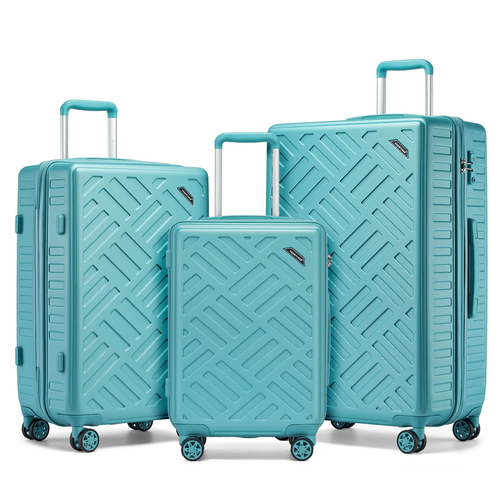 [MissLulu Bags] Puzzle Design ABS+PC Luggage Set 20"/24"/28" Durable Hard Shell Suitcases with TSA Lock - Tiffany Blue