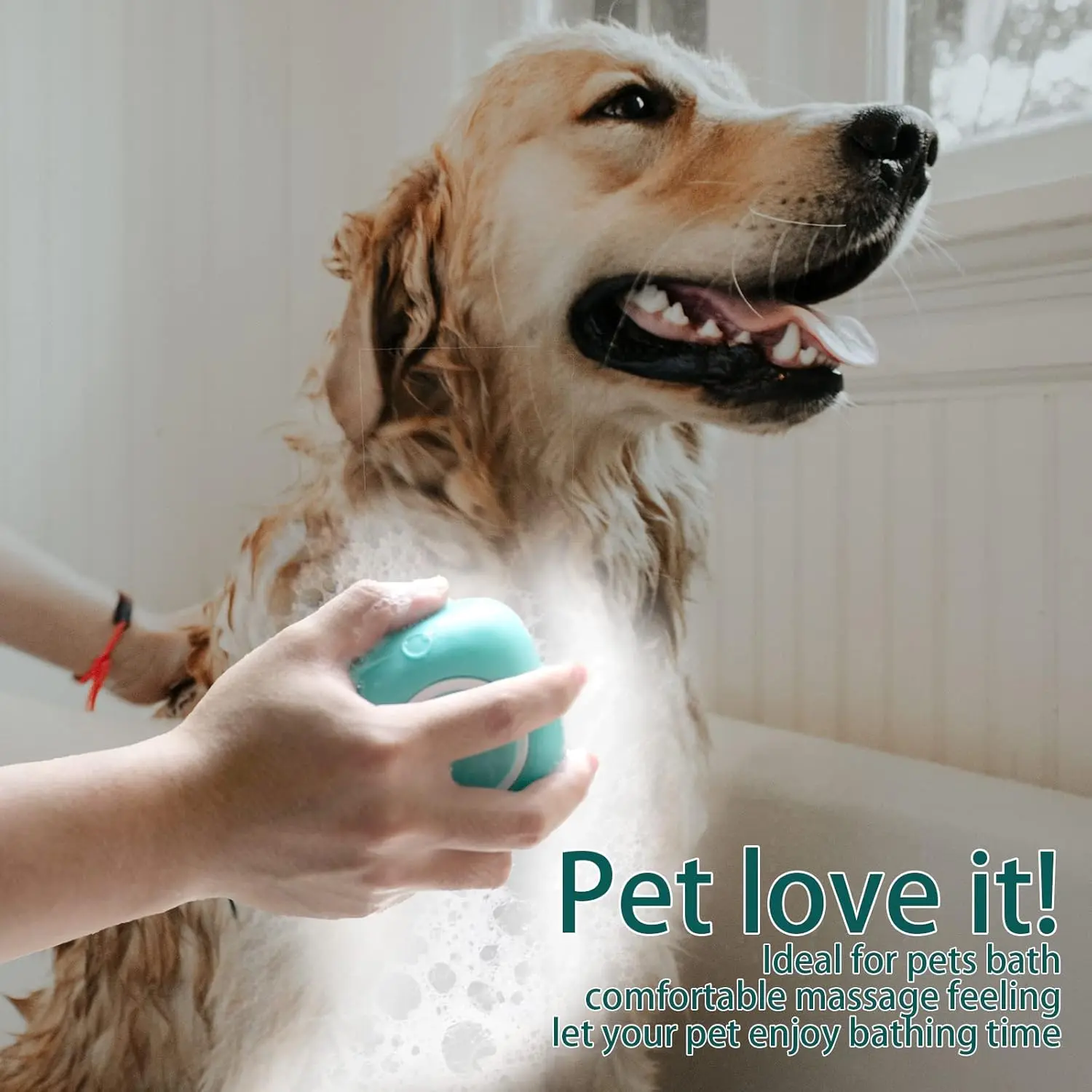 Washing Brush for Dog Cat Pet, Shampoo Dispenser Scrubber with Soft Bristles Dog