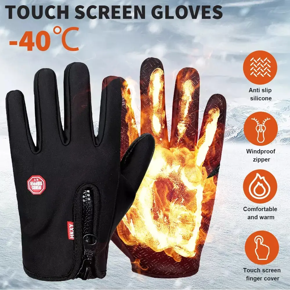 Mens Winter Warm Fleece Lined Thermal Touch Screen Gloves Windproof Waterproof