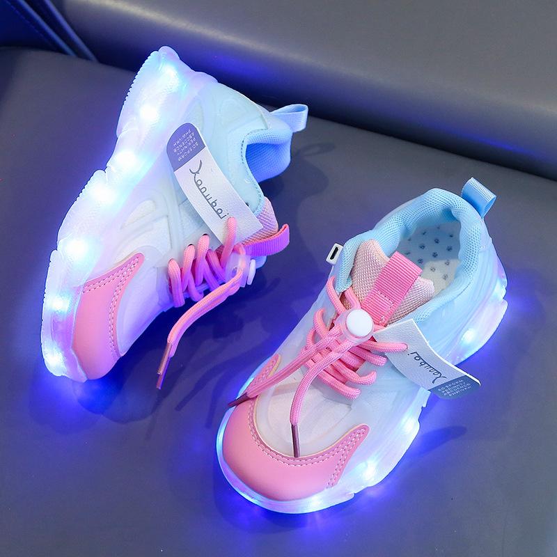 Child Rechargeable PU Leather LED Light Shoes Children's Shoes Boys and Girls Mesh Running Sneakers 2