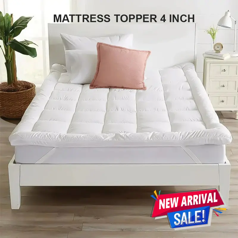 100% Microfiber Mattress Topper 10cm Deep Luxury Hotel-Quality Washable Non-Allergenic Super Absorbent Comfort at Home Super Soft & Plush Box Stitched Quilted Bed Topper with 4 Corner Strap Available in ALL UK Sizes 1