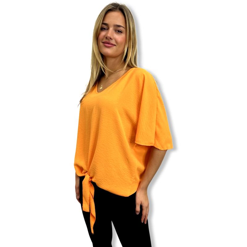 JCUKOUTLET TIE-UP BLOUSES 15 PLAIN COLORS V NECK FLUTTERING BATWING SLEEVES FRONT KNOT PLUS SIZE WOMEN'S FASHION FITS UP TO UK10-20 6