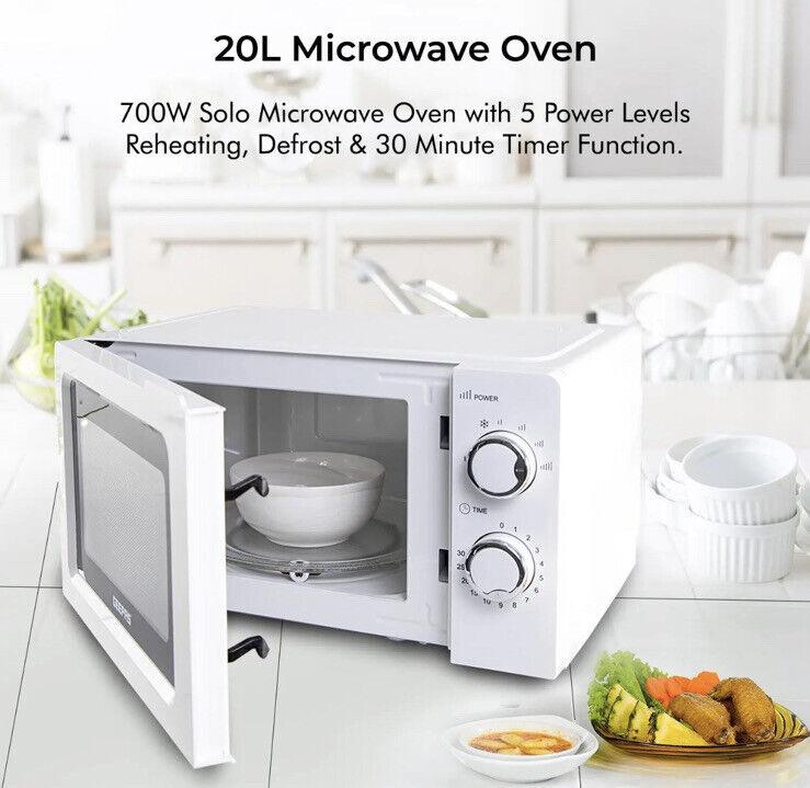 Geepas Microwave 20L Solo Freestanding 5 Power Levels & Defrost Powerful White NEW 5