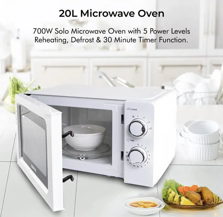 Geepas Microwave 20L Solo Freestanding 5 Power Levels & Defrost Powerful White NEW 5