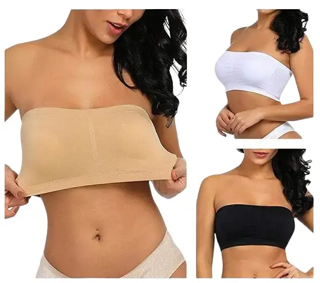 Suffuse Pack Of 2 Seamless Padded bandeau  Boob Tube  Strapless Stretch Black White Nude Size S-3XL Basic Nylon   wireless casual bras Womenswear Comfortable Day Fit Underwear Lady Women Comfort Minimalist Medium