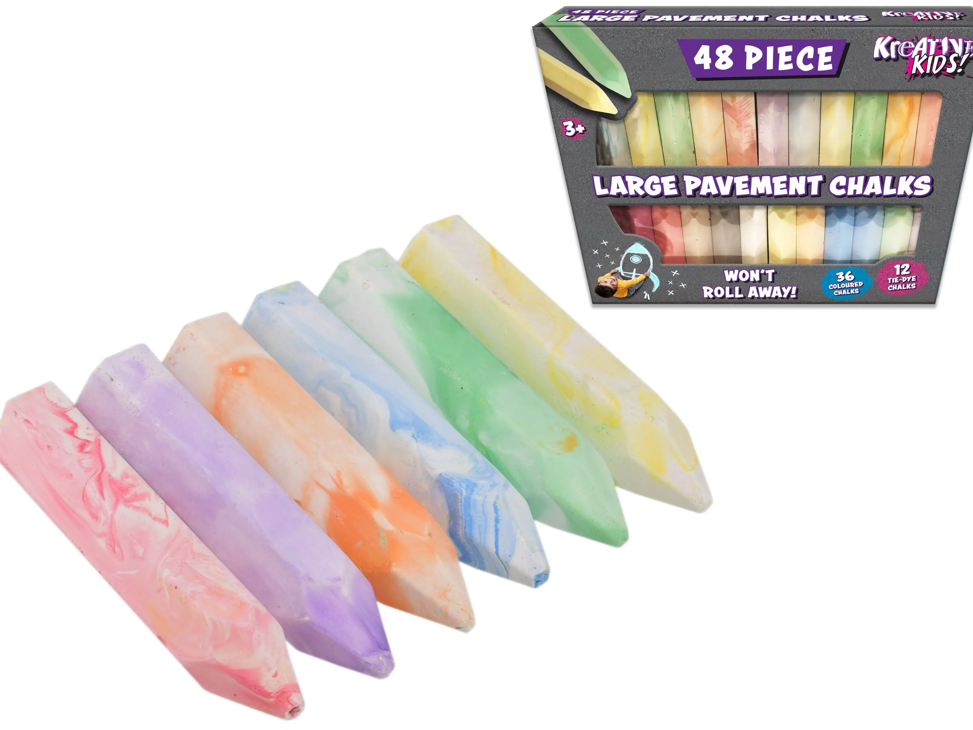 Kreative Kids 48pc 10cm Chalks In Colour Box