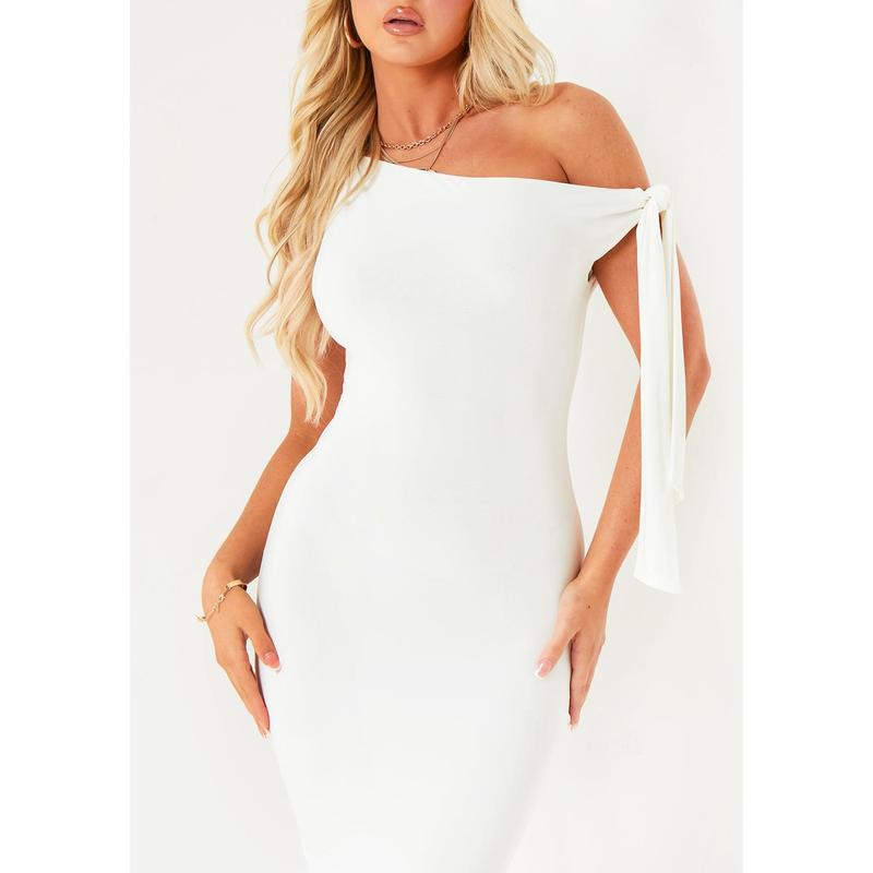 Everlyn White Tie Shoulder Super Soft Midi Dress 1
