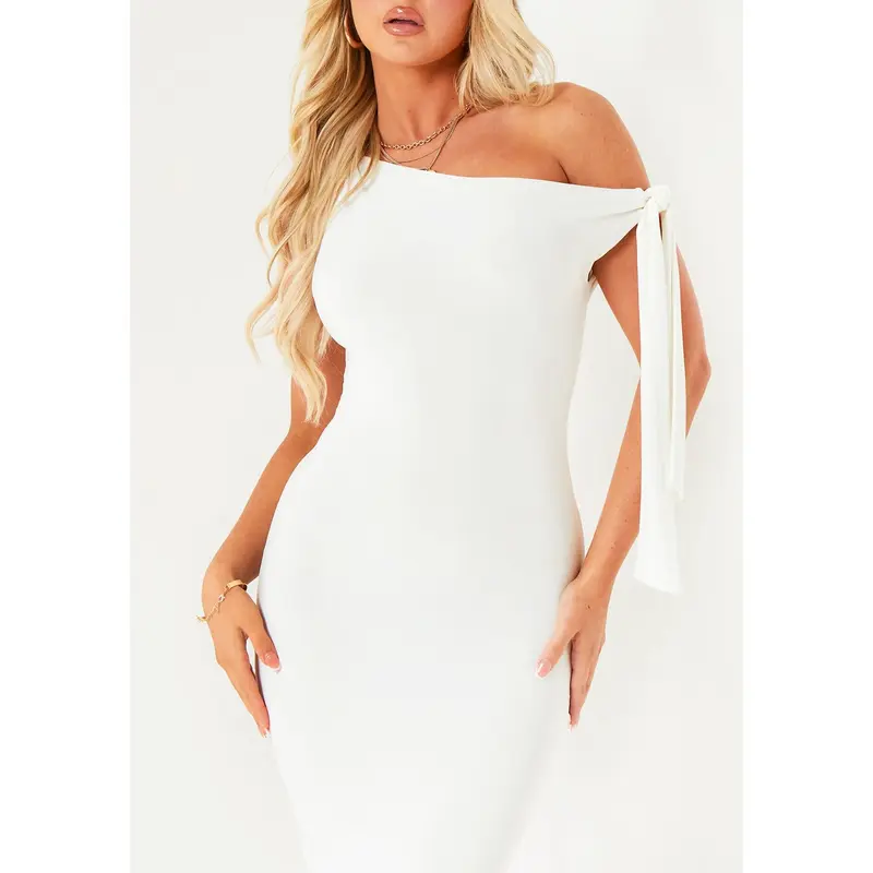 Everlyn White Tie Shoulder Super Soft Midi Dress 1
