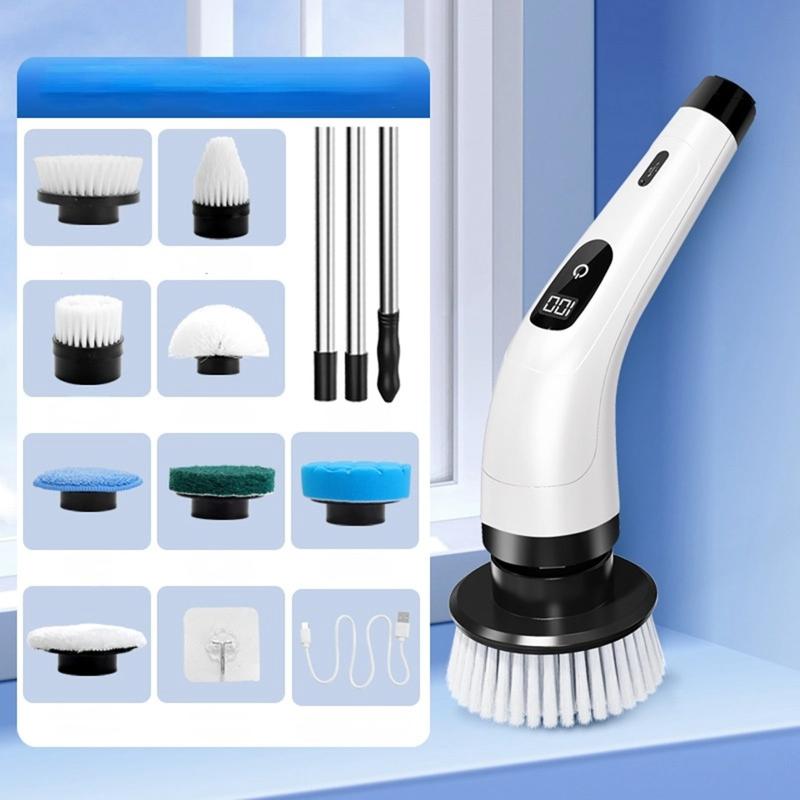 Electric Spin Scrubber Upgrade 9 in 1 Electric Cleaning Brush 420RPM Powerful Cleaning 1.5H Bathroom Scrubber Dual Speed with Extension Arm for Kitchen Car Tile Wall Floor Shower 4
