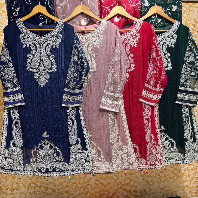 Naira Chiffon Partywear with palazzo trouser sharara Outfit and chiffon dupatta Embroidered Traditional Dress Womenswear 1
