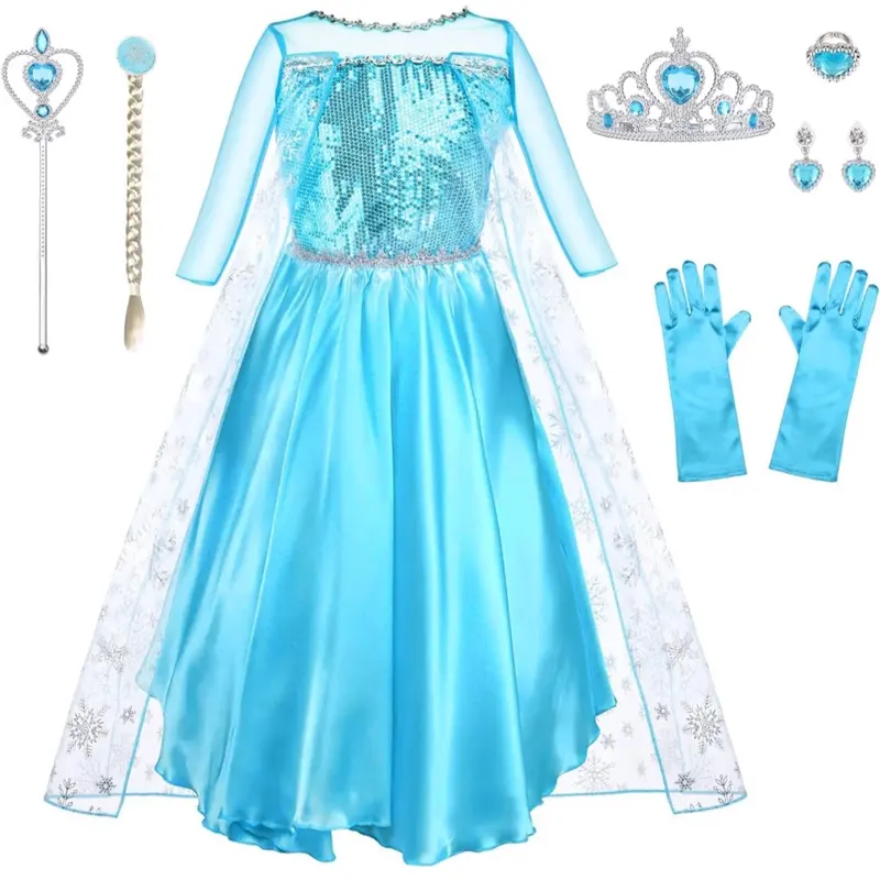 Elsa Costume Princess Dress, Elsa Dress with Wand and Crown Tiara Size 4-5years 8