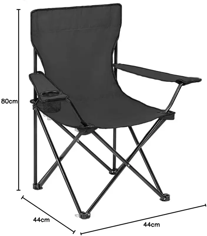 Black Camping Chair Lightweight Folding Cup Holder Carry Bag 100kg Capacity 2