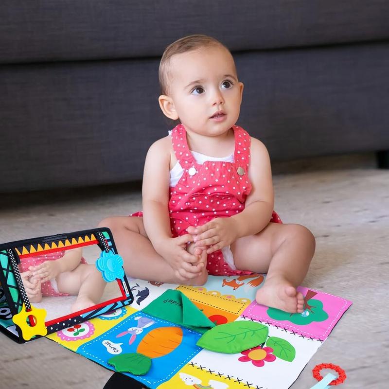 Cute Pattern Baby Tummy Time Mirror, Colorful Foldable Baby Mirror Toy With Rattle,Colorful Baby Sensory Toys For Gift,Baby Toys 5