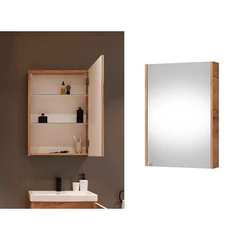 Mirror Bathroom Cabinet Mirrored Wall Unit 500mm Slimline Storage Craft Oak Avir 0