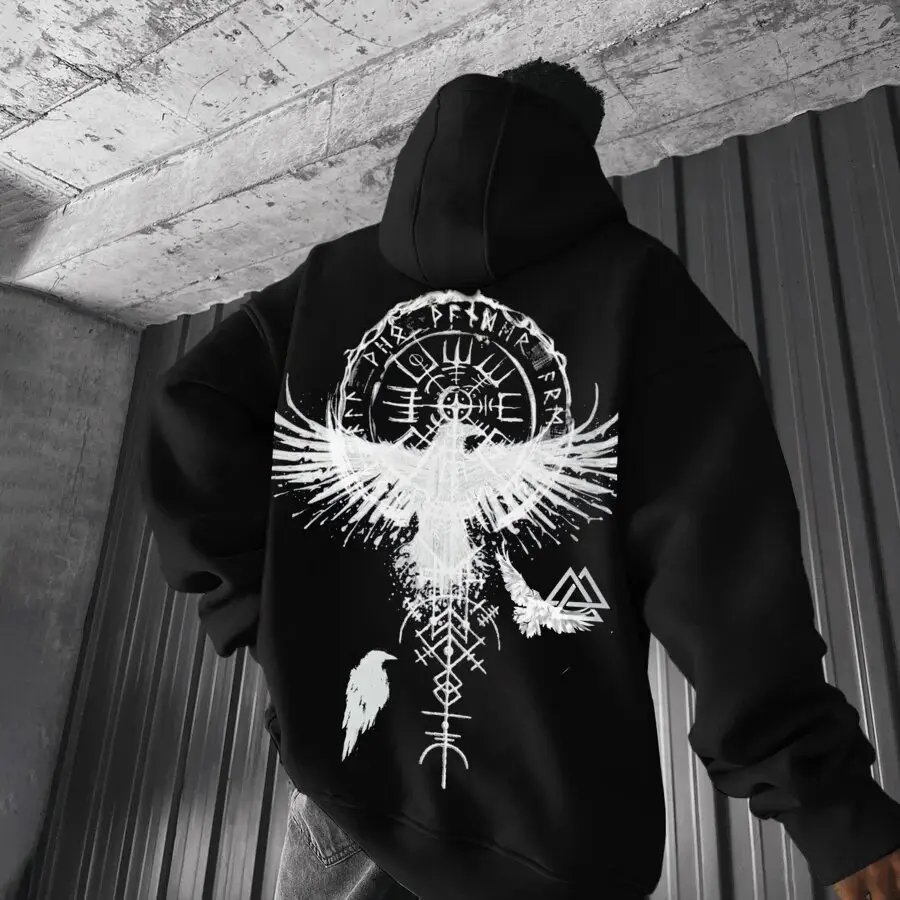 Oversize Vikings Totem Print Hoodie - Premium Soft Fabric with Unique Graphics