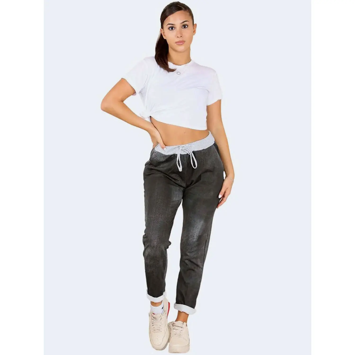 Womens Italian Plain Denim Cotton Trouser