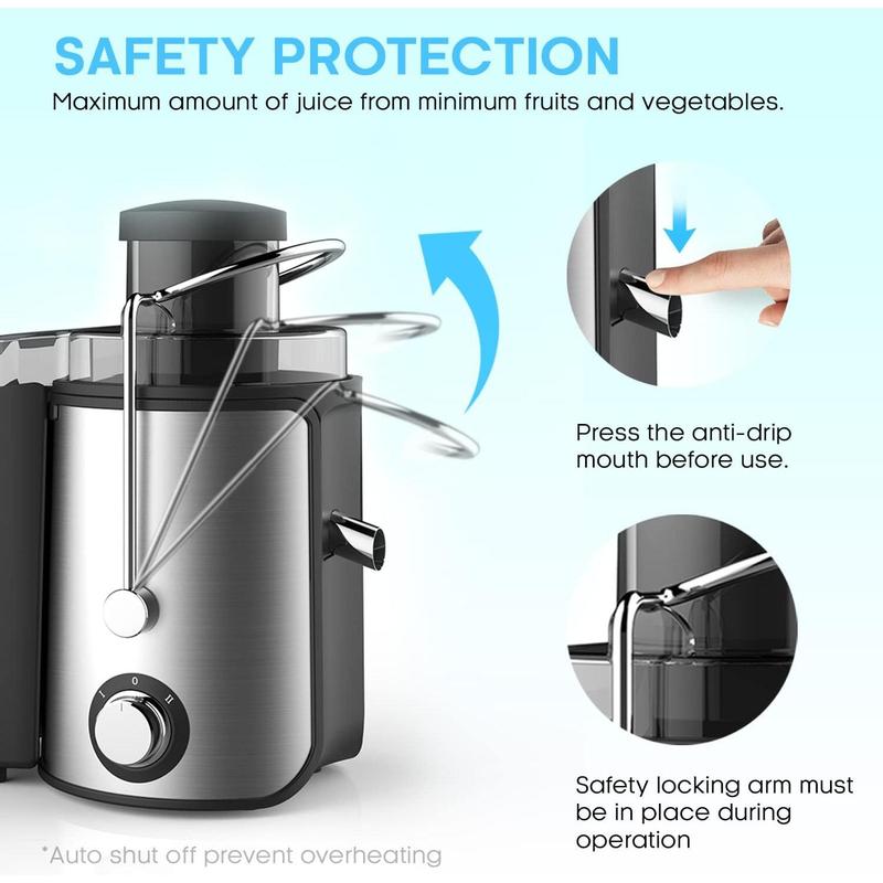 Juicer Machines, 600W Whole Fruit and Vegetable Juice Extractor, Centrifugal Juicer, Stainless Steel, Two Speed Settings, BPA-Free, Easy Clean 7