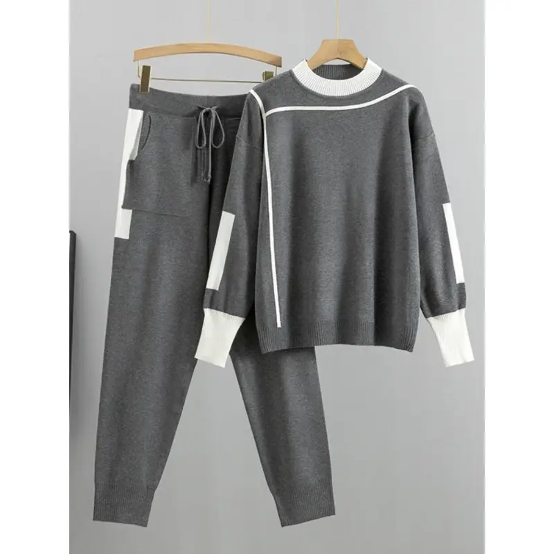 Winter Women Knitted 2 Pieces Set Muslim Casual Thicken Pullover Sweater Knitted Pant 2PCS Suits Outfit Sport Warm Set 2024 5
