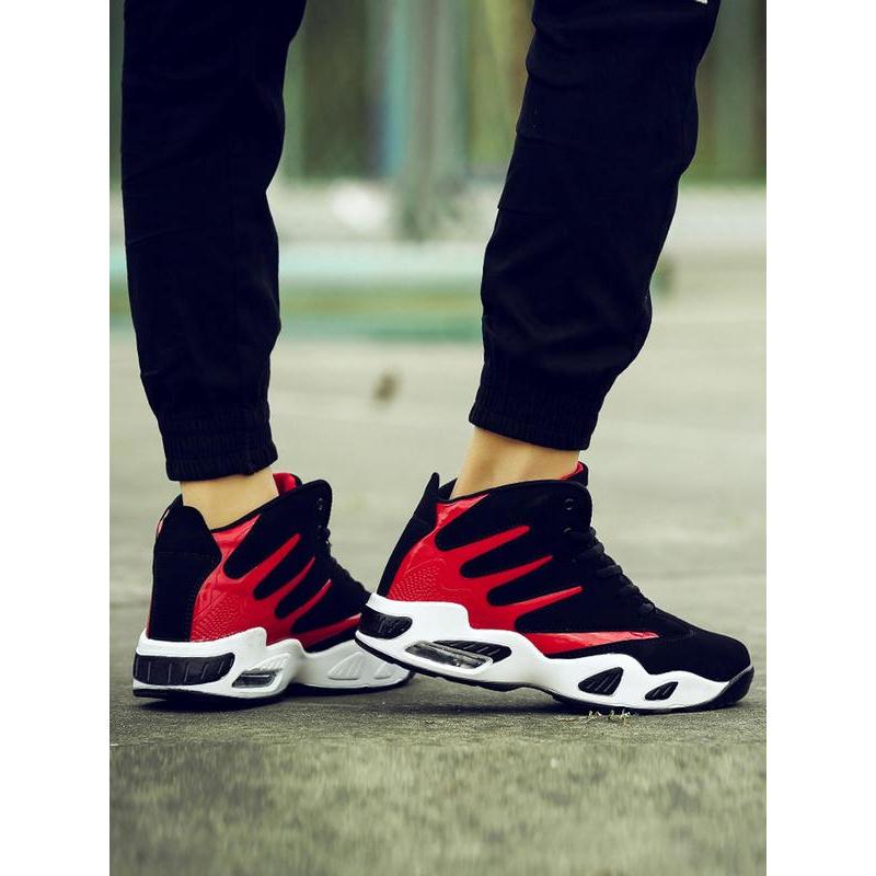 Men's 2024 New Arrival Summer Colorblock Lace Up Front Basketball Shoes, Casual Comfortable High Top Sneakers for Outdoor Sports, Running Shoes for All Seasons Bounciest Basketball Shoes,  High Top Tracks 5