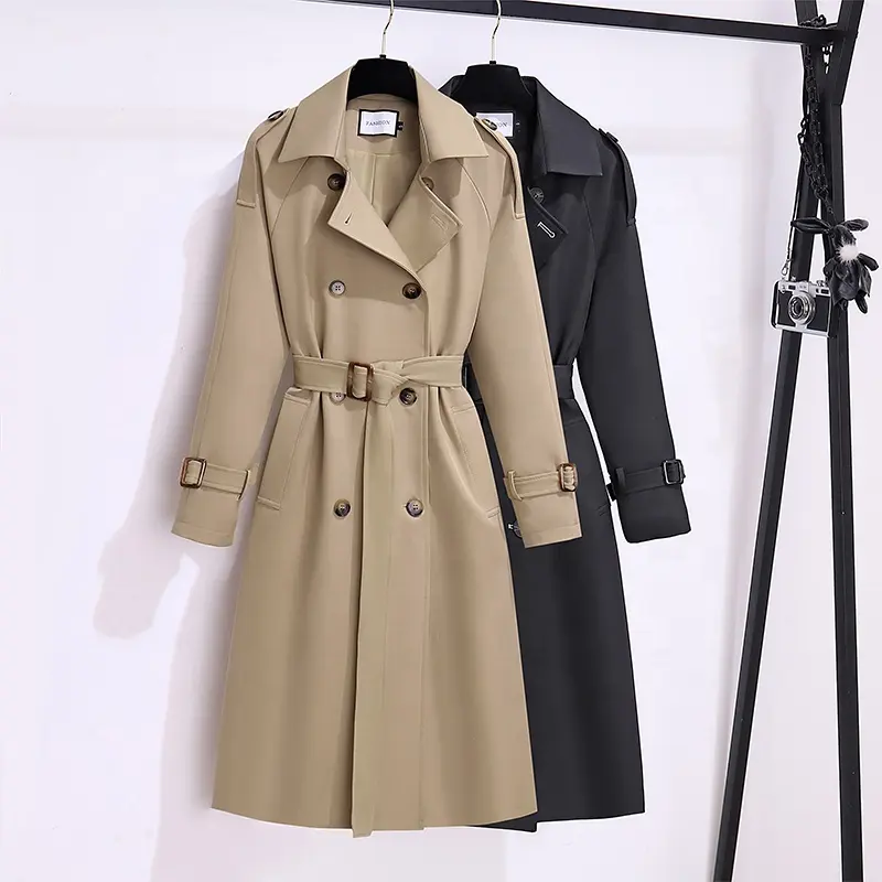 Windbreaker Women's Mid Length 2023 Autumn New Korean Edition Waist Collection Classic Fashion Coat Ins Trend