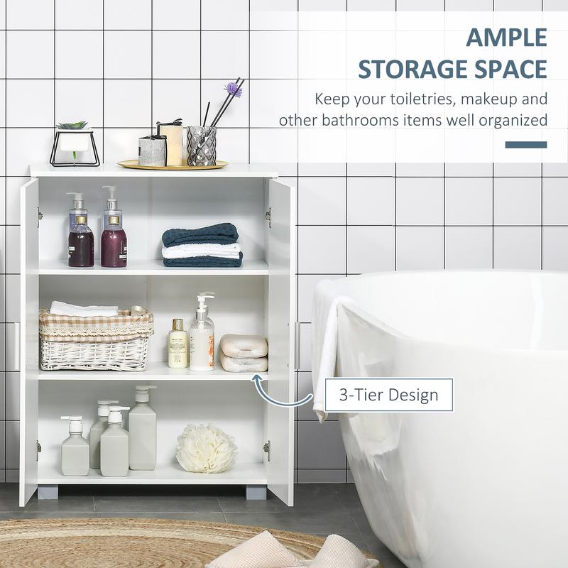Product Introduction of Modern Bathroom Floor Cabinet, Free Standing Linen Cabinet, Storage Cupboard with 3 Tier Shelves, White 5