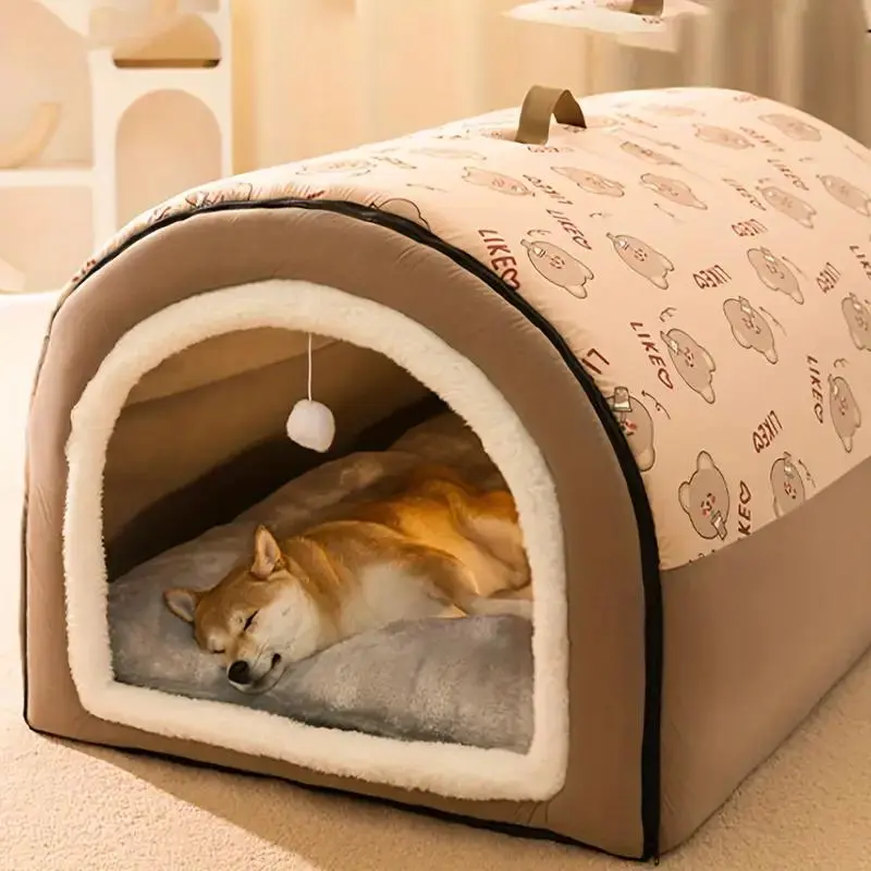 All-Season Cozy Pet Bed - Indoor/Outdoor Dog & Cat House, Warm Cave Nest for Small to Large Breeds 0