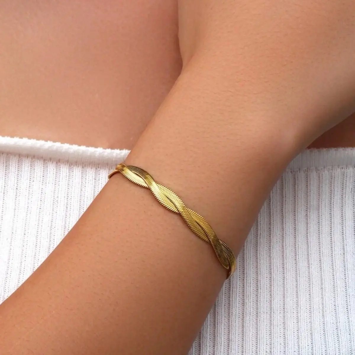 18K Gold Plated Stainless Steel Jewelry 1pc Fashion Design Gold Silver Color Braid Blade Chain Bracelet For Women Luxury Accessories Valentine's Day Best Friend Gift Western Style snake bracelet