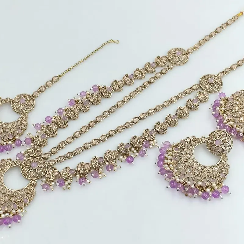 Beautiful Reverse Ad Long Mala Necklace with Tikka and earrings 5