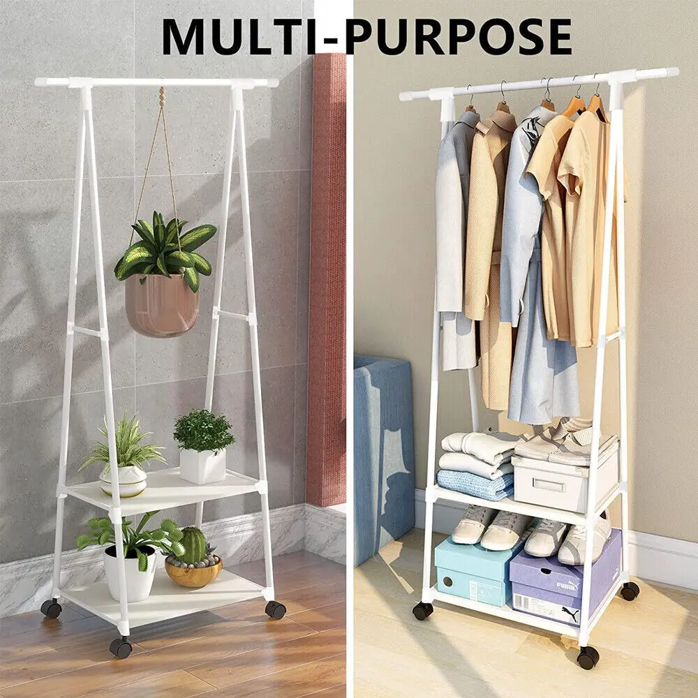 Heavy Duty Clothes Rail Rack Garment Hanging Display 2 Tier Rack With Wheel Metal Organiser
