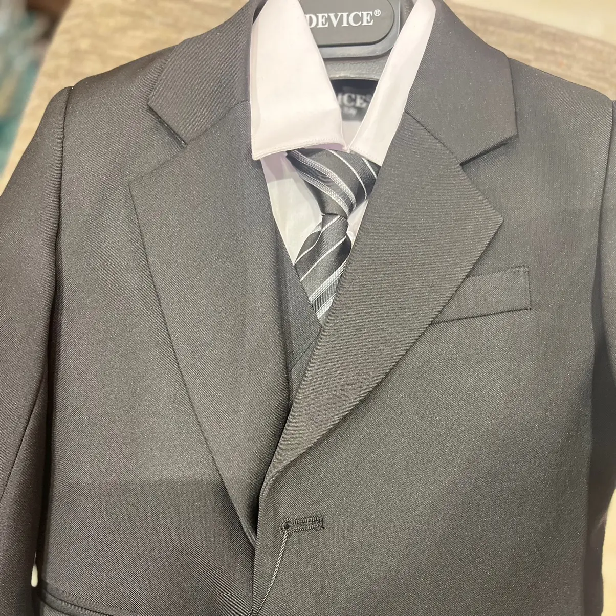 Black suit, 3 piece with clip on tie, formal, boys