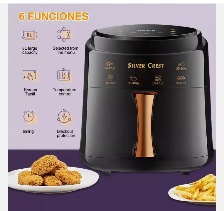 Air Fryers 8L,1400W Compact Air Fryers with Digital Touch Display & 6 Presets, Rapid Air Circulation, Nonstick, Oil Free Healthy Cooking (Black) 8 lair