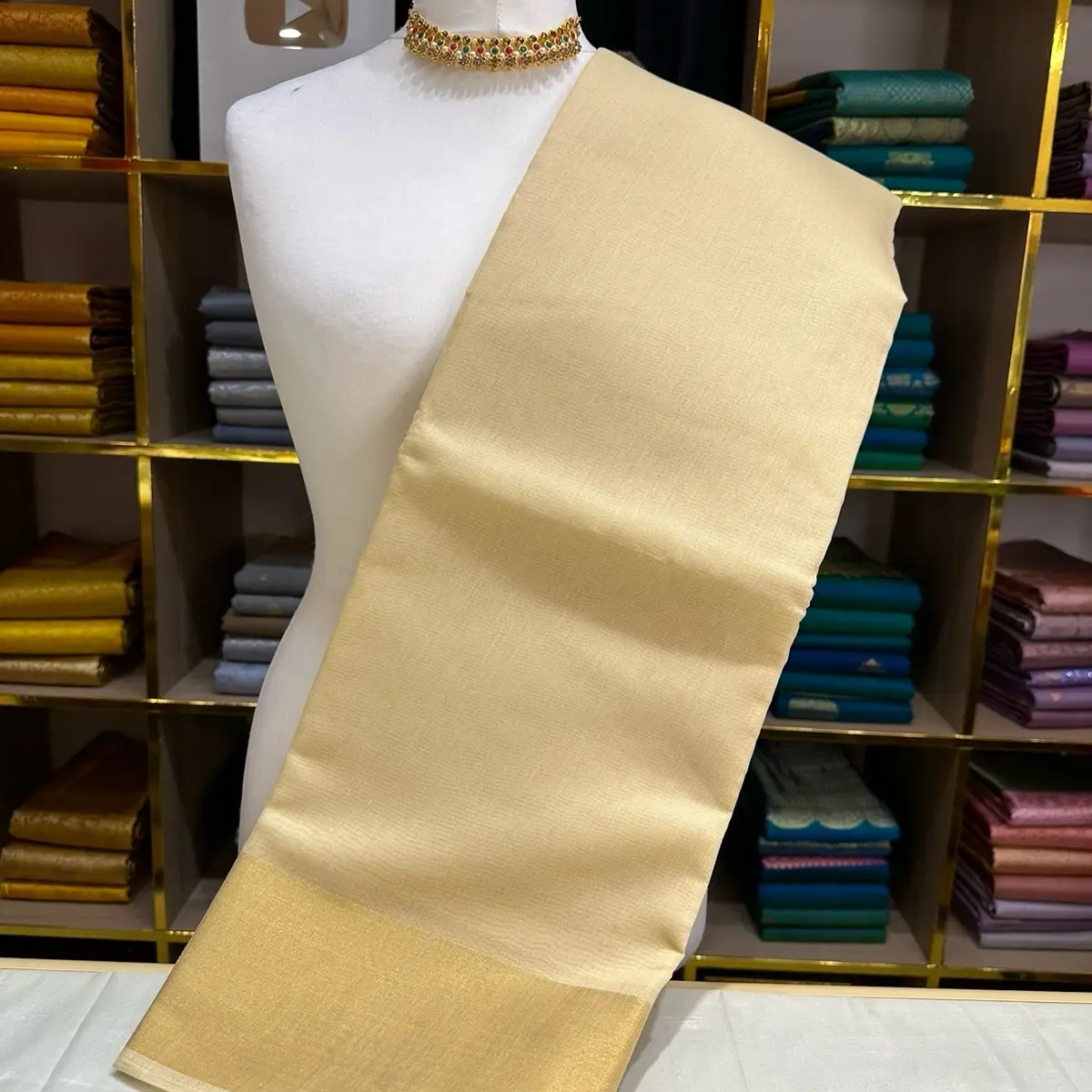 Kerala Kasavu Rich Cotton Saree Traditional Gold Colour