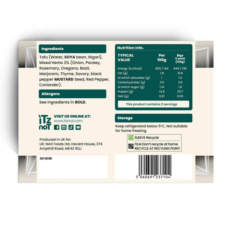 iTz noT Just' Tofu - It's Mediterranean Herbs Tofu. Firm, Vegan & High Protein Tofu. 280g 2