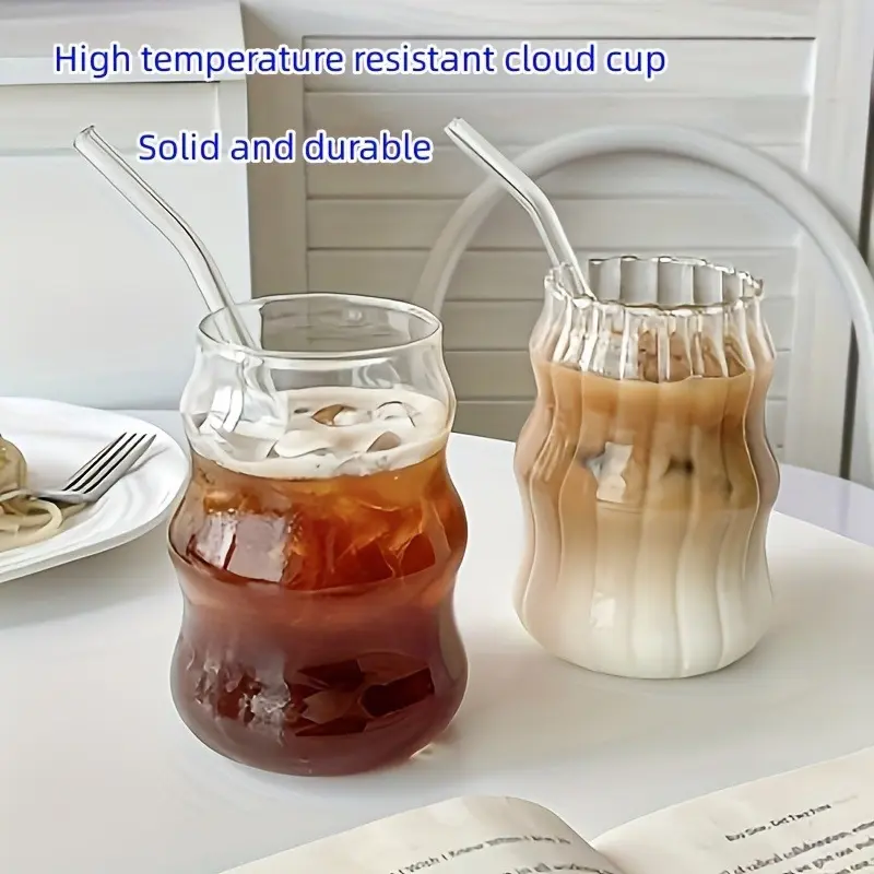 2pcs Large Capacity Clear Glass Cups with Straws - Durable, Heat-Resistant for Hot and Cold Beverages at Home and Office 3
