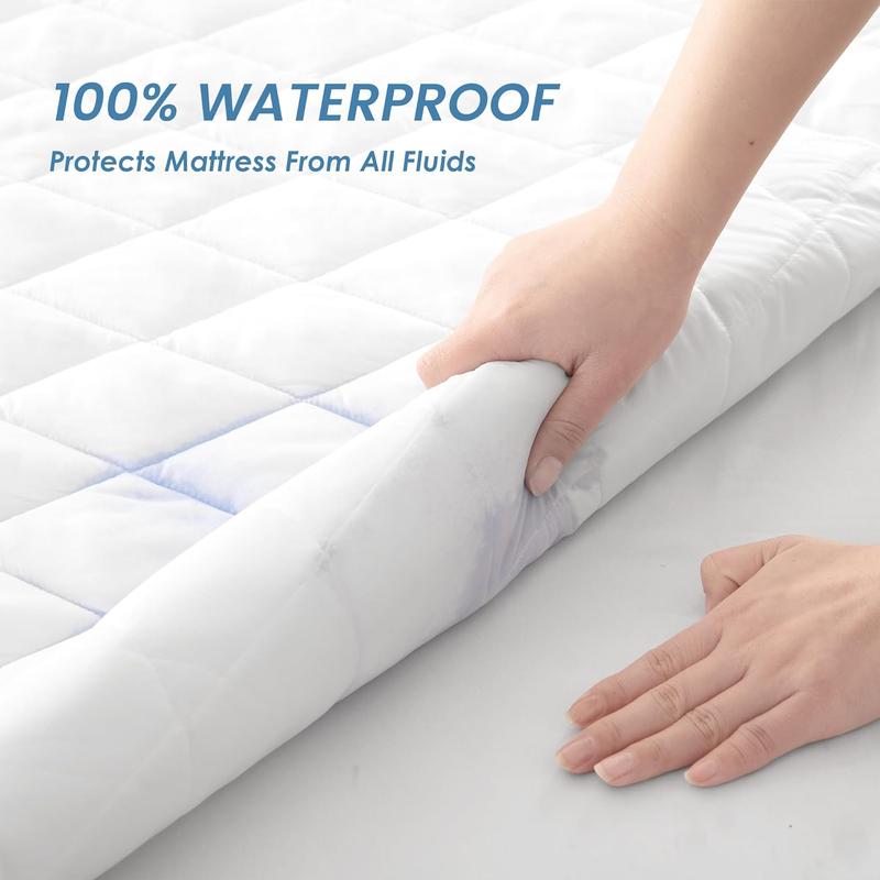 Quilted Mattress Protectors 100% Waterproof Super Soft Cosy Anti Allergy, Non-Noisy and Comfortable Fitted Style Made Of Microfiber Matress Protectors Bed Cover Available In White Colors Sizes ( Moses, Single, 4FT/Small Double, Double, King, Super King) 1