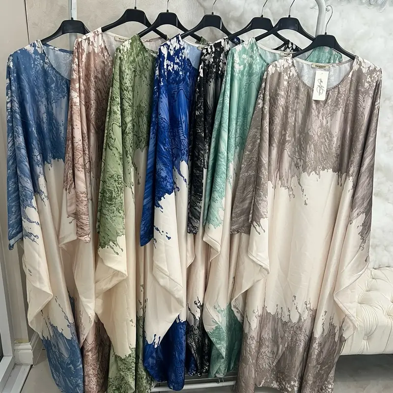 Marble Splash Adjustable Kaftan - Casual & Elegant Style, Scoop Neck, Long Sleeves, Slight Stretch, All Seasons 4