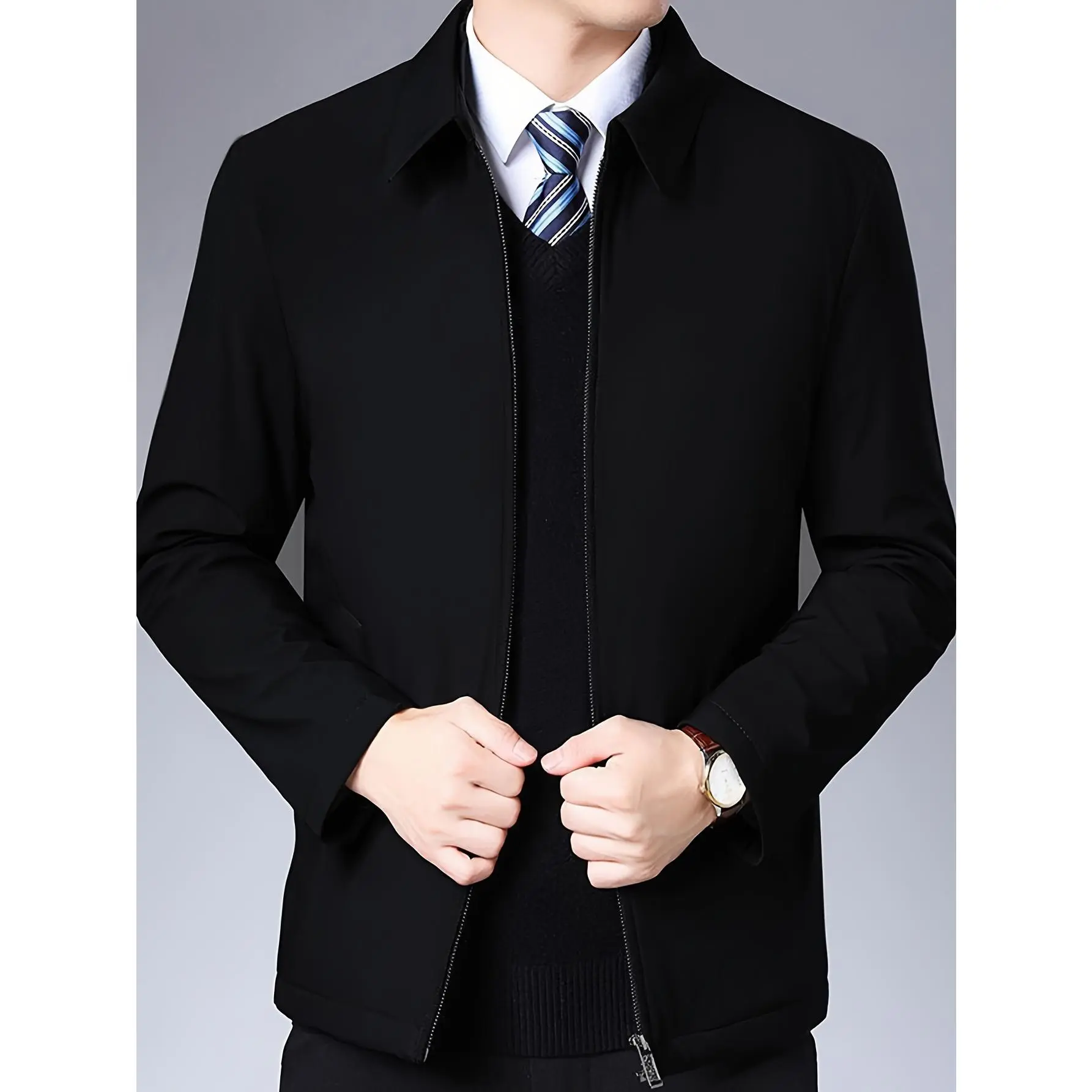 Men'S Lightweight Polyester Casual Jacket - Solid Color, Versatile Lightweight Spring/Autumn Outerwear with Pockets, Zip-Up, Non-Stretch Fabric, Casual Outerwear|Modern Jacket|Polyester Jacket
