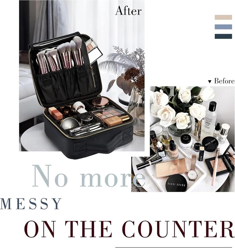 Makeup Bag Cosmetic Case Vanity Travel Beauty Box Make Up Train Case Hairdressing Tools Organiser with Adjustable Compartment Oxford Fabric, Black 4