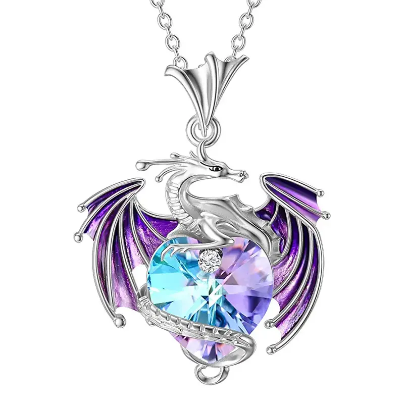 Wholesale Cheap Hot Sale Birthstone Flying Dragon Alloy Necklace Color Lucky Energy Crystal Gemstone Gift Jewelry