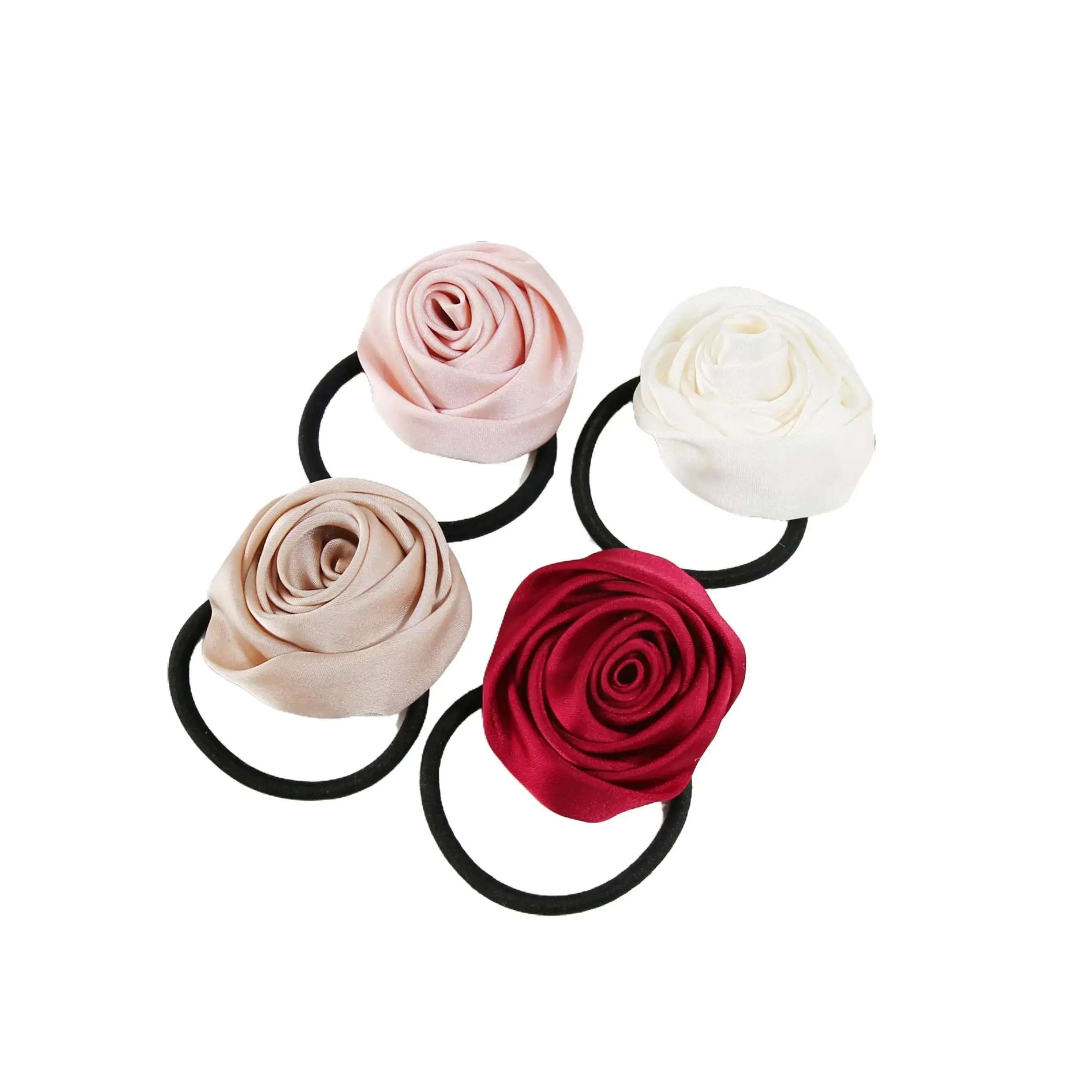 [90s Rose] Elegant Satin Rose Flower Hair Tie, Elastic Ponytail Accessories For Women and Girls Daily Use, Casual Hair Bands Hair Tie, Summer 2024 handmade