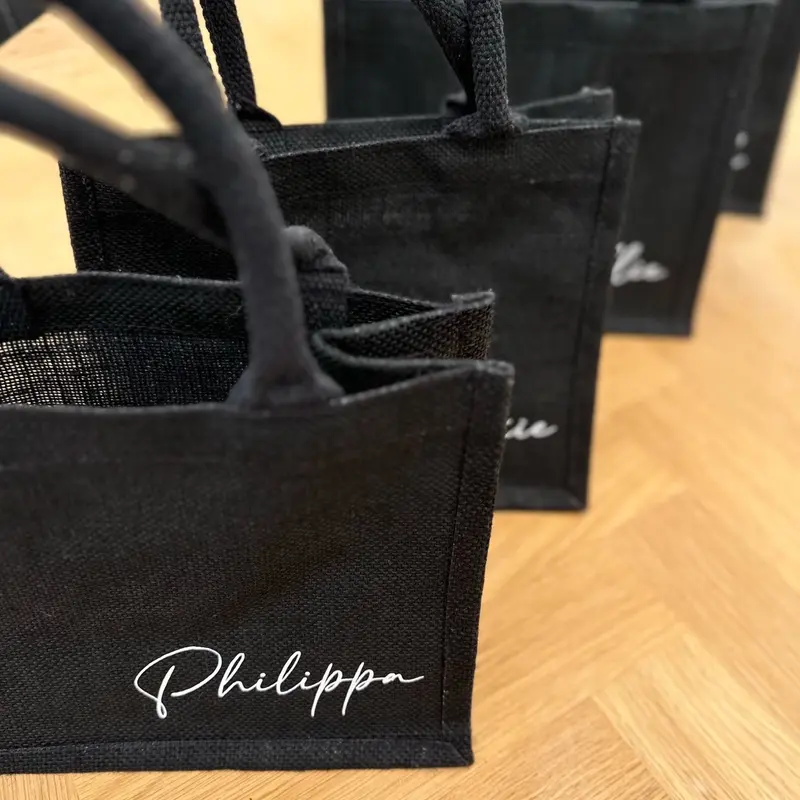 Personalised  Mini Tote Bag, hen do bags, personalised gift, Bridesmaid gifts, jute tote bag, reusable shopping bag, Xmas gift 0