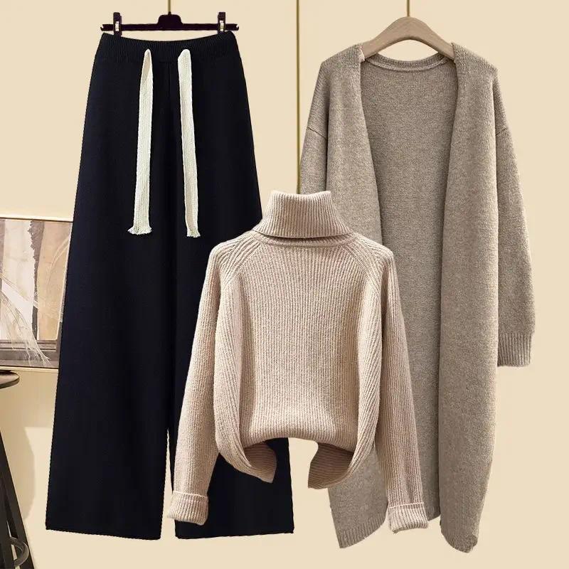 Product Introduction of [2025] plus size women's winter cardigan jacket polo/turtle neck sweater bell bottoms three-piece set new style long length 18